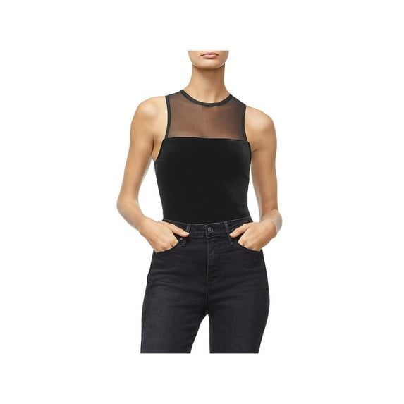 Good American Women's Black Velvet Sleeveless Bodysuit