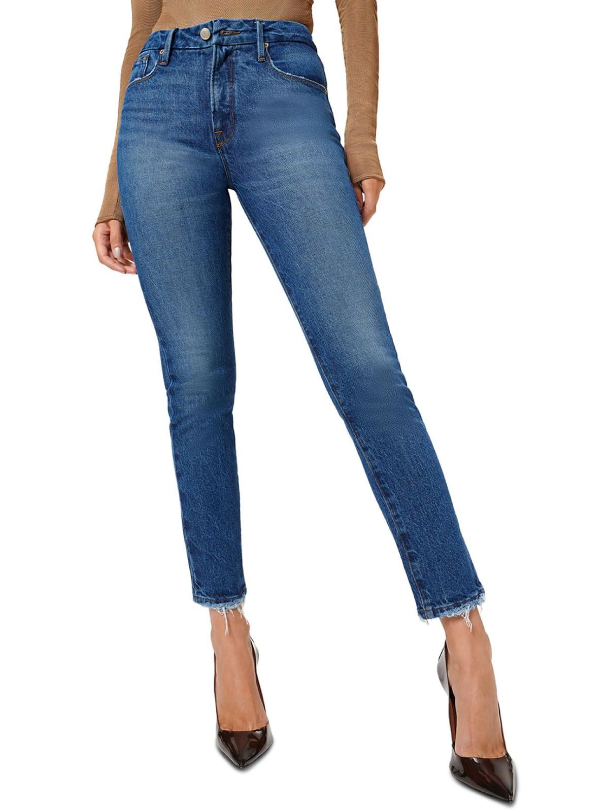Good American Womens Denim Frayed Hem Cropped Jeans