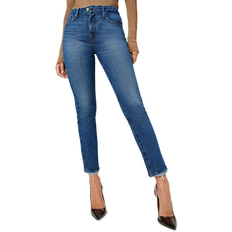 Good American Womens Denim Frayed Hem Cropped Jeans