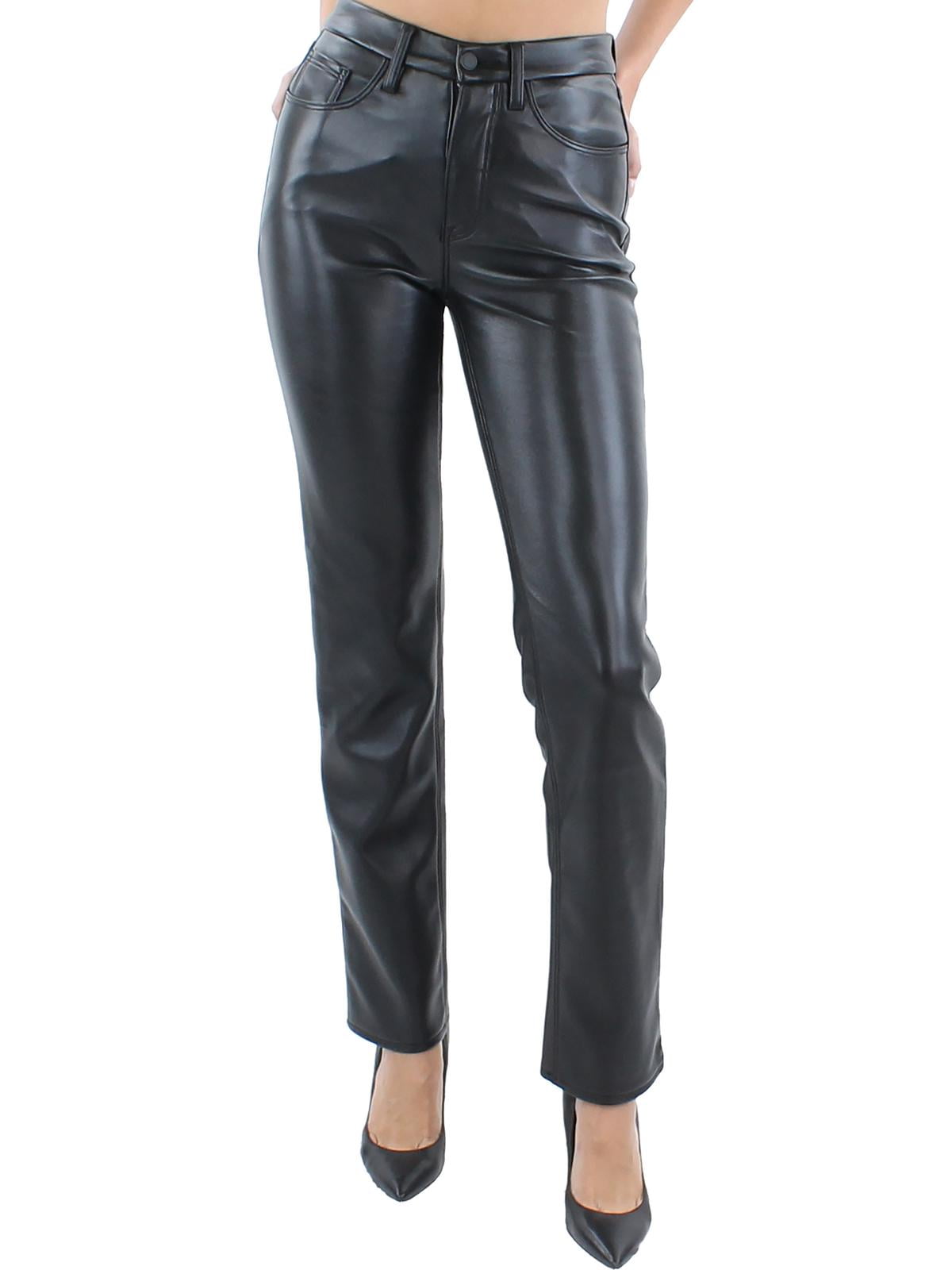 Good American Womens Faux Leather High Rise Straight Leg Pants ...