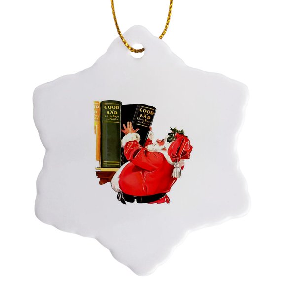 3drose, Good and Bad Lists Christmas Fun Vector Art, 3 inch Snowflake Porcelain Ornament