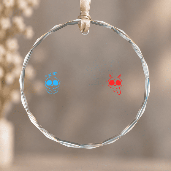 Good And Evil Angel Devil Skull Temptation Struggle Ornament, Keepsake Decor, Circle Glass Ornament