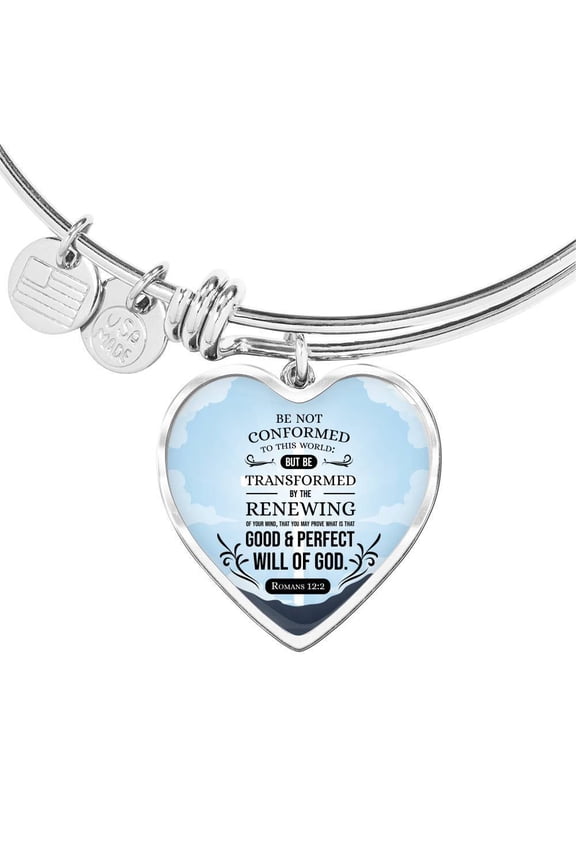 Good And Perfect Will of God Bible Verse Faith Heart Bracelet Bangle