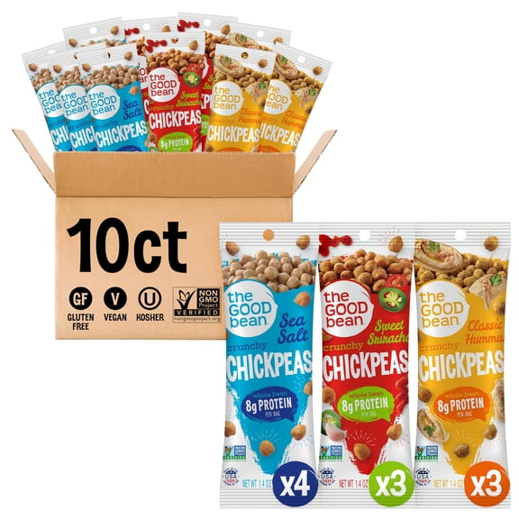 The Good Bean Crunchy Chickpeas, Variety Pack, 1.4 Ounce (Pack of 10)