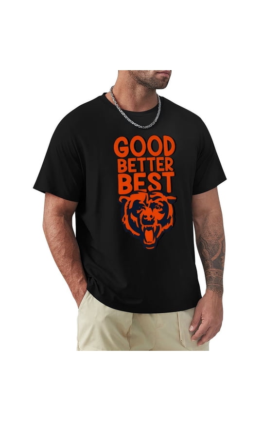 Good Better Best Bears Men's Cotton HD Print Short Sleeve T-Shirt Crew Neck Top Black L