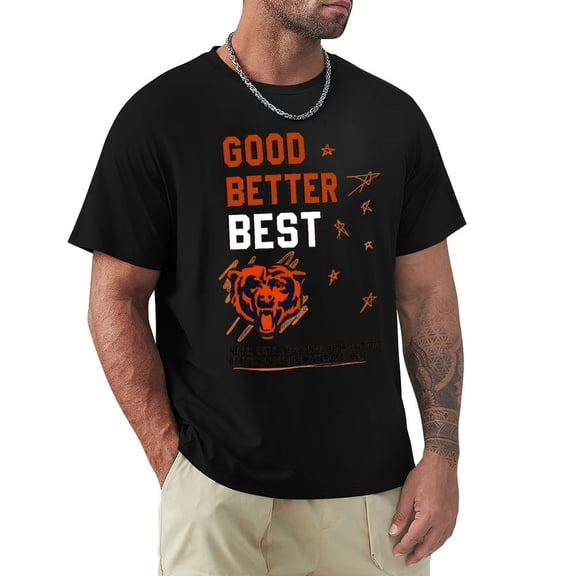Good Better Best Bears Men's Cotton HD Print Short Sleeve T-Shirt Crew Neck Top Black M