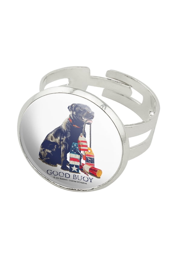 Good Buoy Boy Dog Fishing Fish Silver Plated Adjustable Novelty Ring