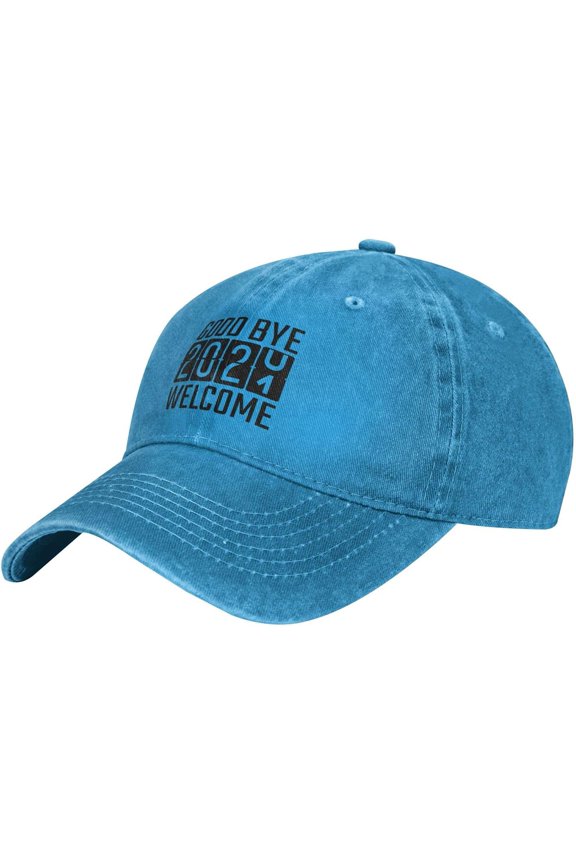 Good Bye 2021 Welcome 2021 Slogan Cowboy Hats Unisex Adjustable Baseball Caps Blue