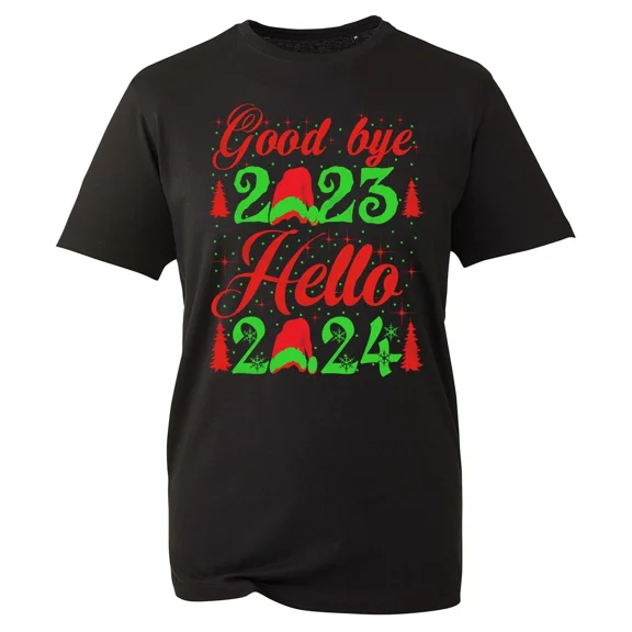 Good Bye 2023 Hello 2024 T-shirt Merry Christmas Snow Tree Snow Unisex Gift Top