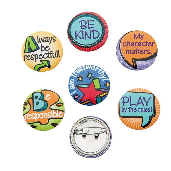 Good Character Mini Buttons - Party Favors - 48 Pieces