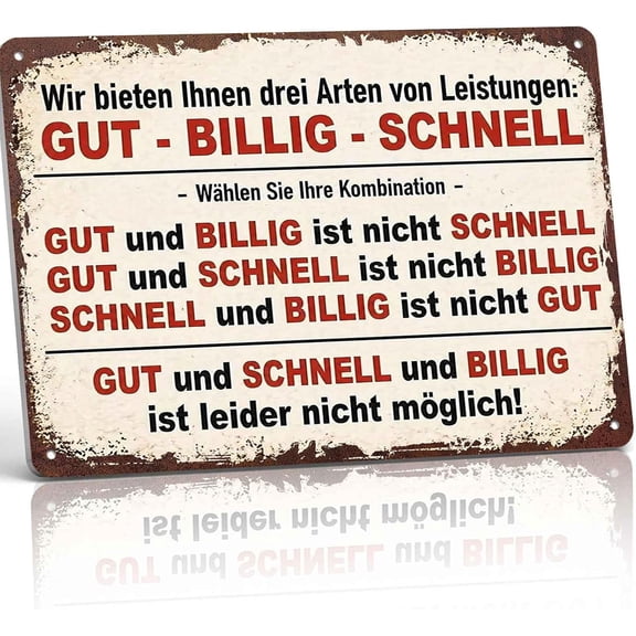 Good Cheap Fast German Quote Metal Sign 8x12 Inch, Funny Wall Decor for Living Room Bedroom Office Bar Caf Restaurant Garage and Workshop