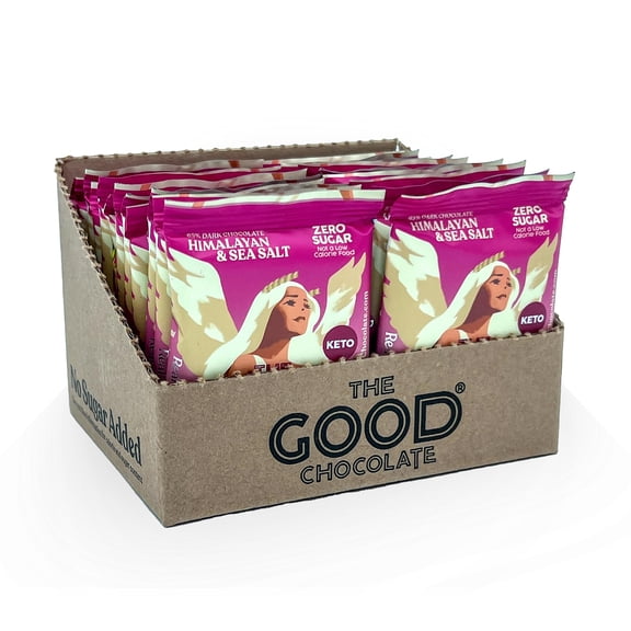 The Good Chocolate - Himalayan Salt Keto Chocolate Squares, Zero Sugar, Lower Net Carb Snack, Lower Calorie, Vegan Chocolate Candy, 24 Square Family Pack