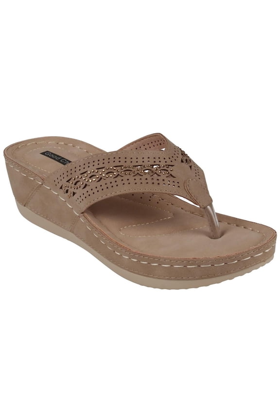 Womens Bari Faux Suede Round Toe Wedge Sandals