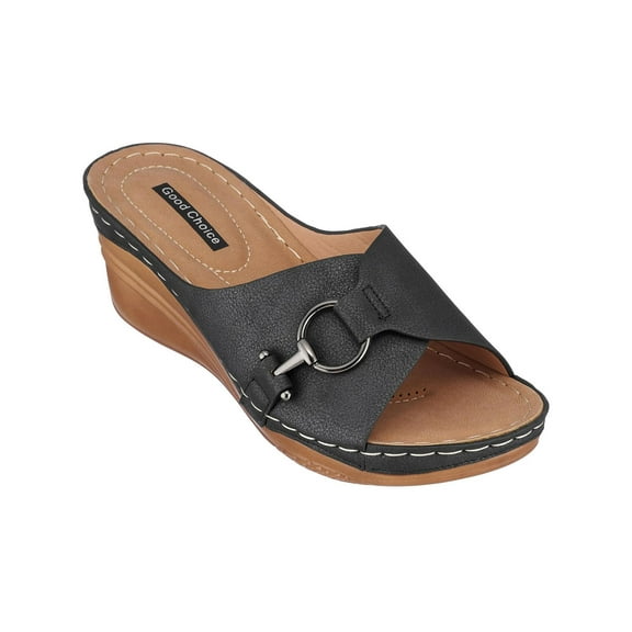 Good Choice Womens Bay Faux Leather Slip On Wedge Sandals