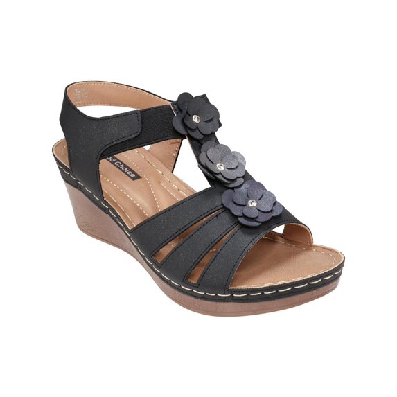 Good Choice Womens Beck Floral Open Toe Wedge Sandals