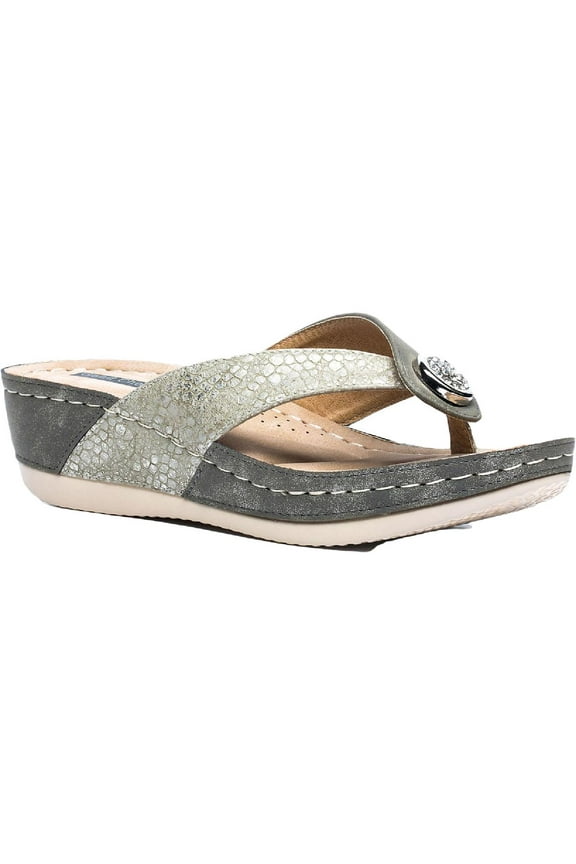 Womens Dafini Faux Leather Wedge Thong Sandals Gray 6.5 Medium (B,M)