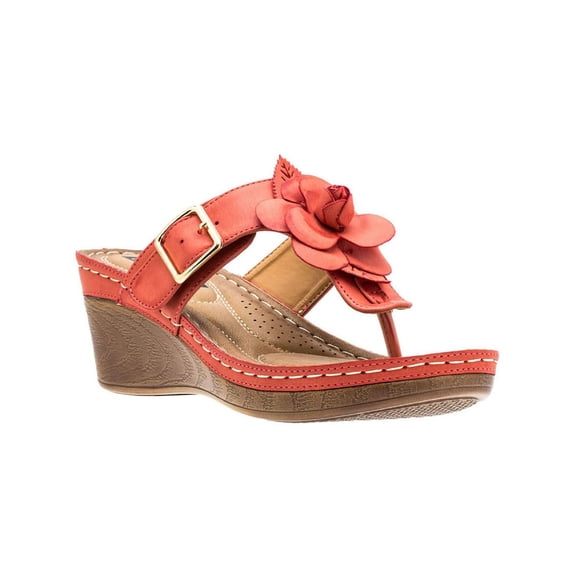 Good Choice Womens Flora Faux Leather Thong Wedge Sandals