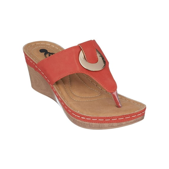 Good Choice Womens Genelle Faux Leather Slip-On Wedge Sandals