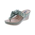 thumbnail image 1 of Good Choice Womens Green Floral 1" Platform Buckle Cushioned Flora Round Toe Wedge Slip on Thong Sandals 10, 1 of 3