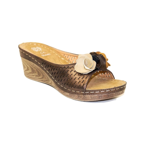 Good Choice Womens Juliet Faux-Leather Perforated Wedge Sandals