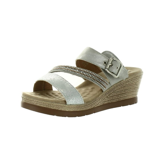 Good Choice Womens Monika Faux Leather Rhinestone Wedge Sandals
