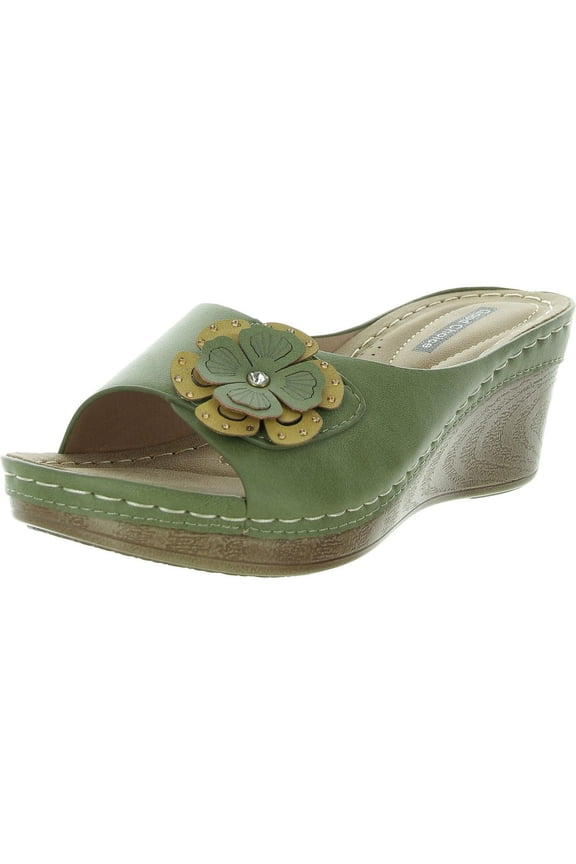 Womens Naples Embellished Faux Leather Slide Sandals