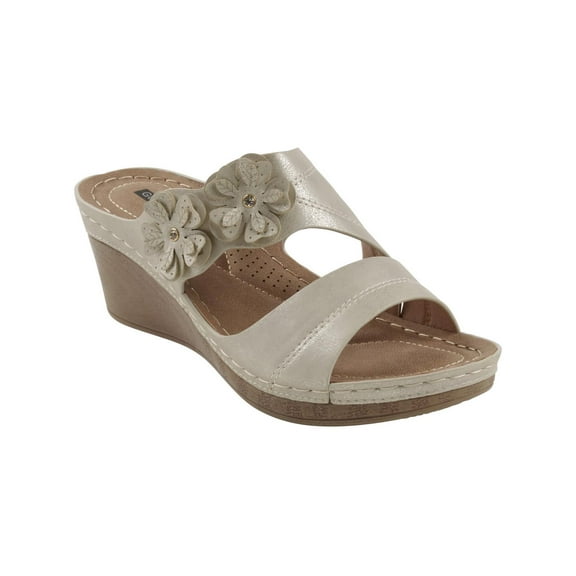 Good Choice Womens RITA Faux Leather Rosette Wedge Sandals