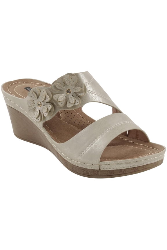 Womens RITA Faux Leather Rosette Wedge Sandals