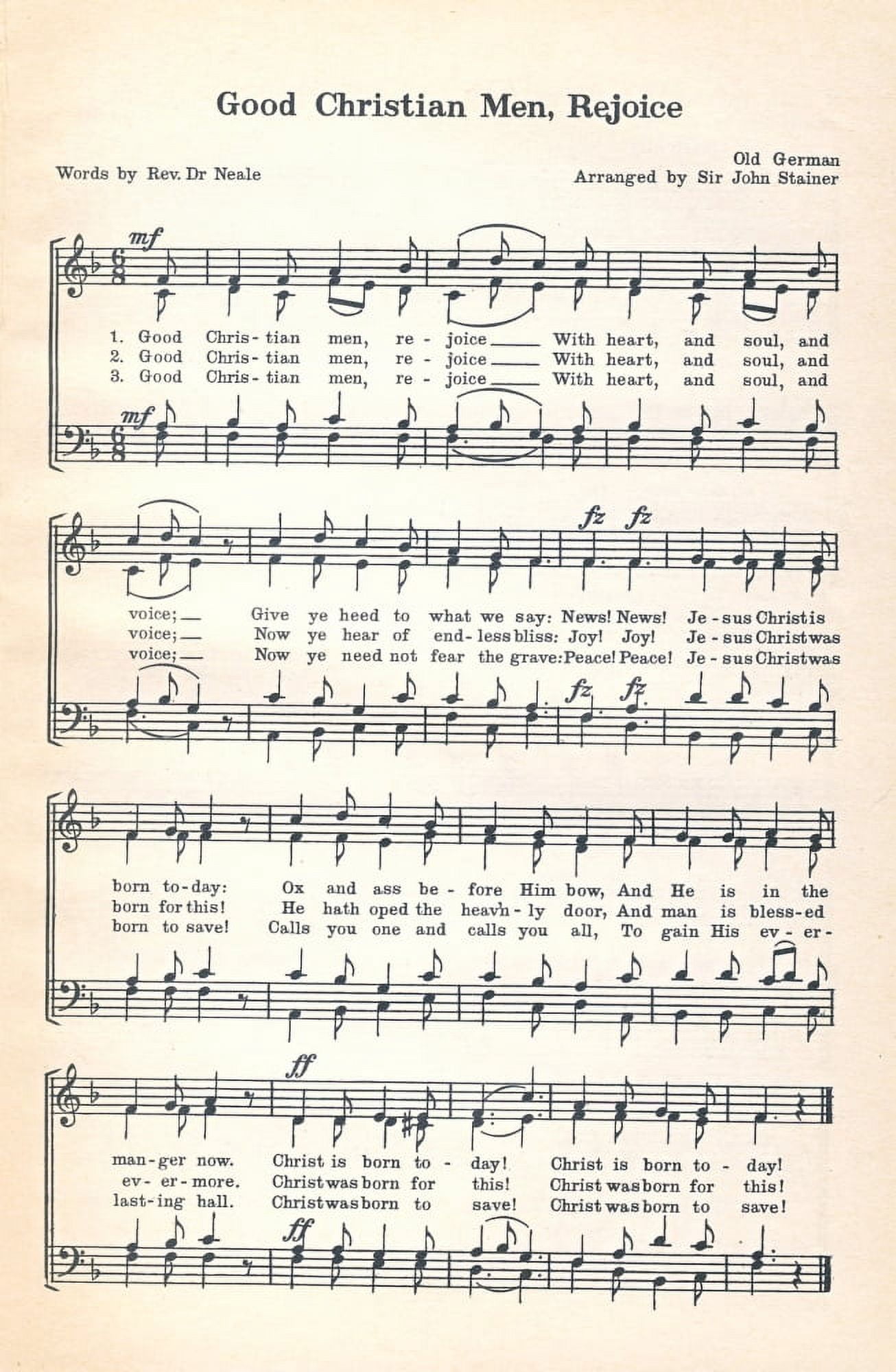 Good Christian Men Rejoice John Mason Neale (1818-1866) Nols Christmas Carols 1932 Canvas Art - (24 x 36)