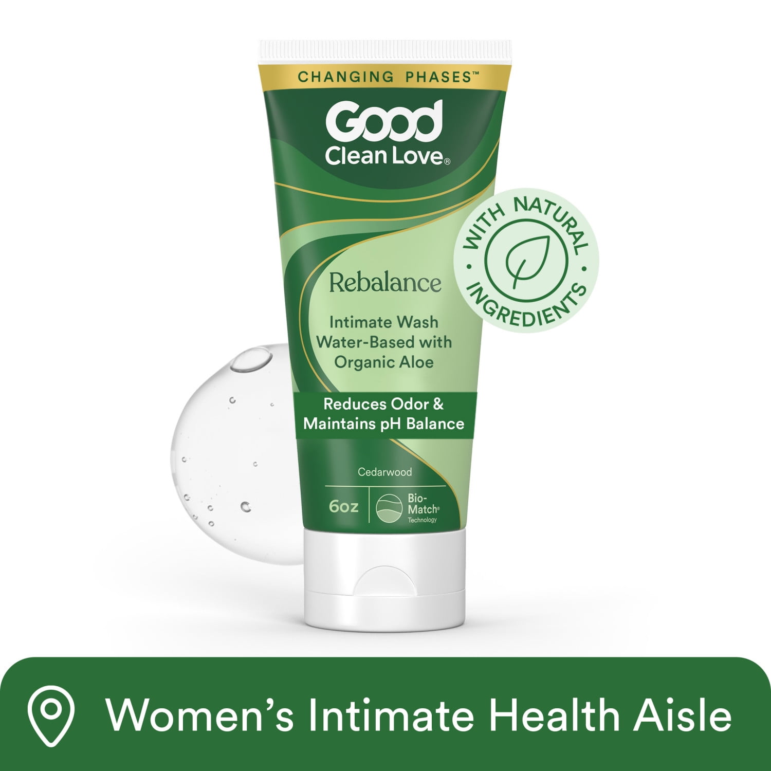 Good Clean Love Rebalance Intimate Wash, pH-Balanced & Moisturizing Feminine Cleanser, 6 fl oz