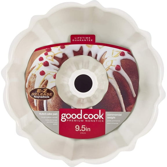 Good Cook 11752 Nonstick Carbon Steel Round Fluted Tube Cake Pan, 9.5 inch Red/White