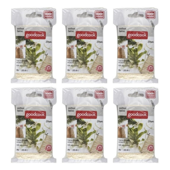 Good Cook Cotton Twine Cooking Twine String 75 Feet with Cutting Blade, 6 Pack