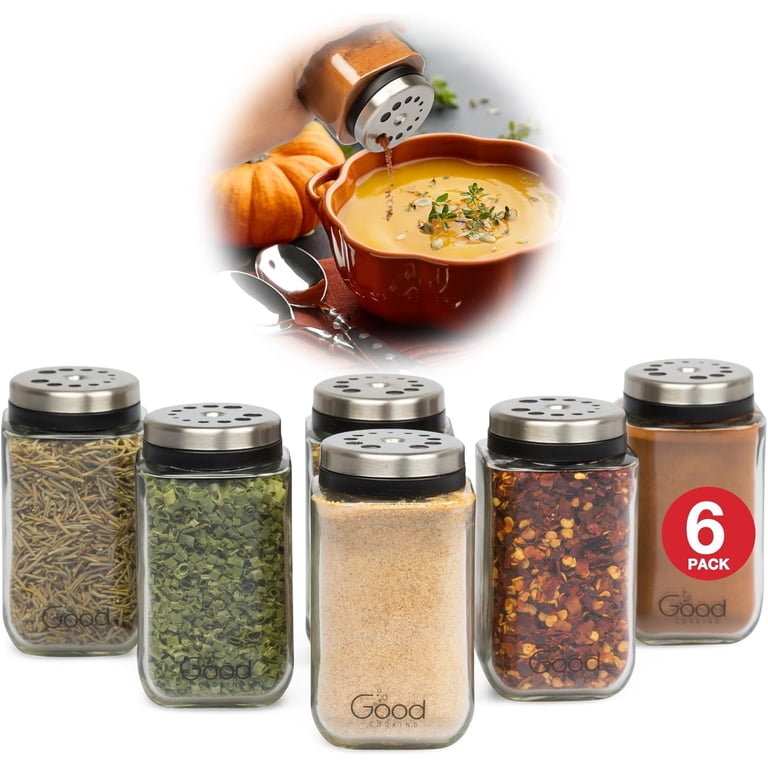 Good Cooking Adjustable Glass Spice Jars- Set of 6 Seasoning