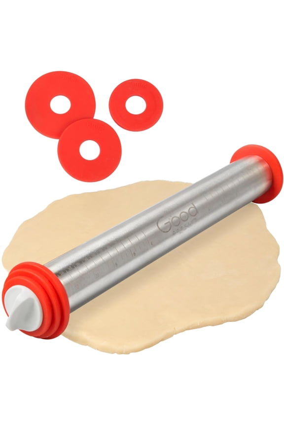 Adjustable XL Pastry Rolling Pin w/Thickness Rings- Stainless Steel French Dough Roller 17" Barrel- 3 Removable Pcs to Adjust Width