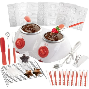 Good Cooking Dual Electric Chocolate Melting Pot Gift Set- Candy Making or Cheese Fondue Fountain Kit w/ 30 Free Accessories - 7 Fun Mold Trays & Dipping Forks - Appetizers & Desserts