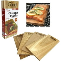 Good Cooking Grilling Planks - 4 Pack Cedar with Recipe Book - Premium Thicker Wood for Outdoor or Barbecue Salmon, Seafood, Steak, Burgers, Pork Chops, Vegetables - Reusable & Durable - 12" x 6"