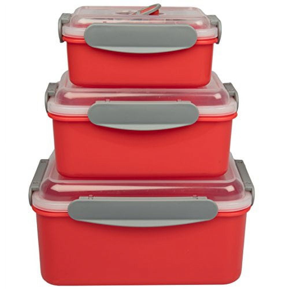 Red BPA-Free Rectangular Meal Prep Containers Set of 3
