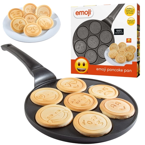 Good Cooking Non-Stick Emoji Smiley Face Pancake Pan with 7 Fun Mini Faces- Large Skillet Griddle Stovetop Makers - Pan Cakes for Kids Breakfast, Brunch, Parties, Birthday, Holiday