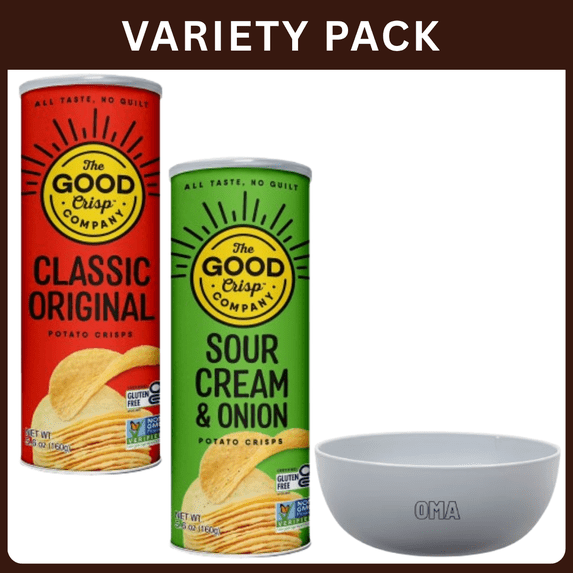 The Good Crisp Company Variety Pack Original Sour Cream & Onion Gluten Free Potato Snack Chips Crunchy Crisps- 11.2 Oz Total Weight , Variety Pack with Bowl by OMA.