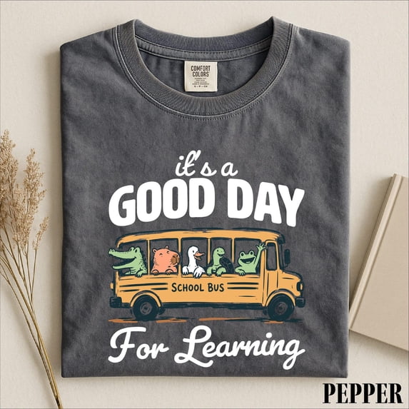 Good Day For Learning Shirt, Funny School Bus Animal Graphic Tee, Retro Educational Humor Top, Classroom Gift Shirt for Teachers