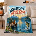 thumbnail image 1 of Good Day Great Cast Sunrise Bass Fishing Lakeside, Festive Pet Portrait Pattern, Warm Flannel Blanket for Cabin and Lodge, Dog Lovers person's Day Gift, Pet Lover Home Decor, 1 of 9