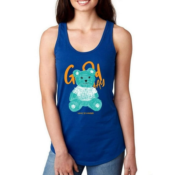 Good Day Hand Drawn Teal Bear Racerback Tank Women -Image by Shutterstock, Female XX-Large