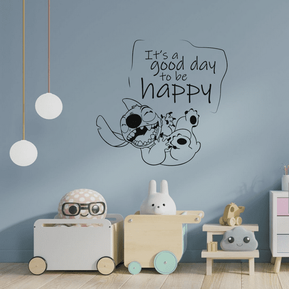 It's A Good Day To Be Happy Lilo and Stitch Quote Stitch HAppy Laughing Wall Sticker Wall Decal Art Décor Home Room Kids Room Boys Girls Room Lilo Stitch Living Room Decoration Size (20x20 inch)