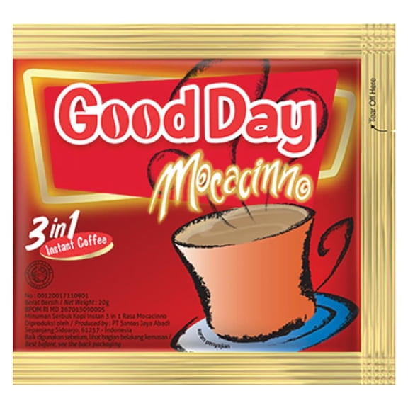 Good Day Mocacinno Instant Coffee Mix (3 in 1) Rich Mocha Flavor with Creamer & Sugar 30 Sachets x 20g Hot or Iced Coffee Drink