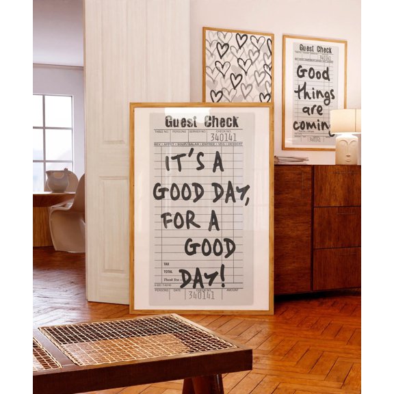 Good Day Motivational Typography Retro Guest Check Wall Art Unframed Paper Print