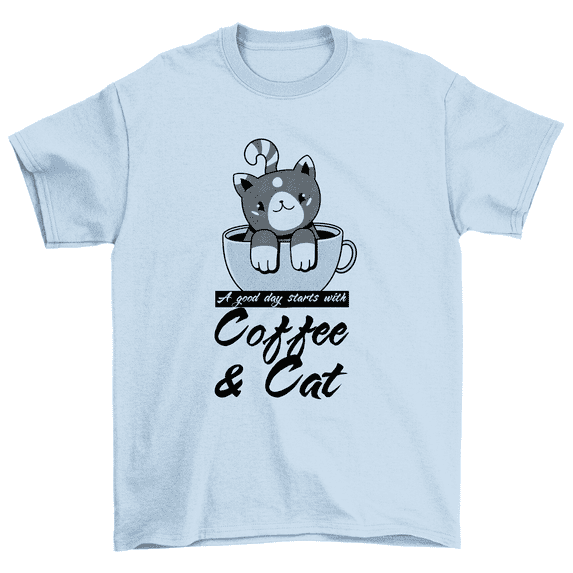 Good Day Starts With Coffee Cat T-Shirt Caffeine Kitty Funny Tee Men Women