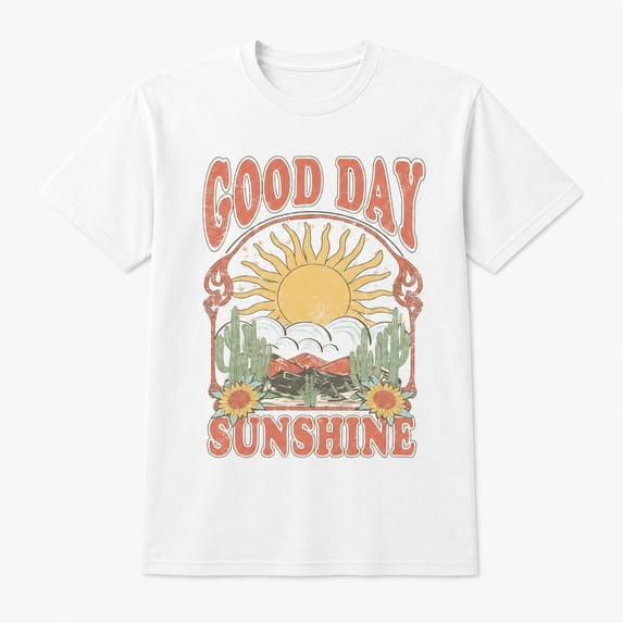 Good Day Sunshine Retro Sun Graphic T-Shirt, Unisex Classic Fit Cotton Blend Tee