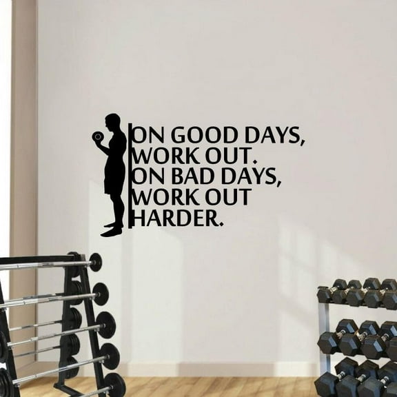On Good Days, Workout. On Bad Days, Work Out Harder.- Exercise Motivation Quote Fitness Inspiration Vinyl Wall Art Sticker Wall Decal Home Gym Workout Area Fitness Sticker Decoration Size (14x20 inch)