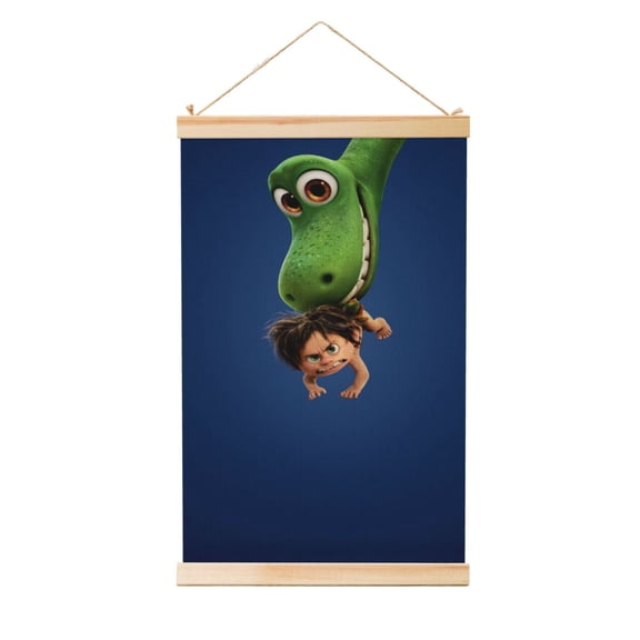 The Good Dinosaur Poster Canvas Wooden Shaft Hanging Poster Home Decor, Aesthetic Wood Frames Scroll Painting Wall Art for Living Room Bedroom Office 12"X18"