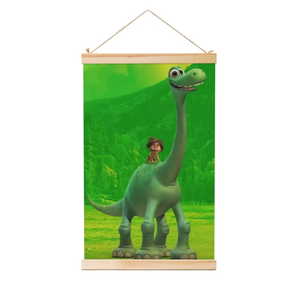 The Good Dinosaur Poster Canvas Wooden Shaft Hanging Poster Home Decor, Aesthetic Wood Frames Scroll Painting Wall Art for Living Room Bedroom Office 12"X18"